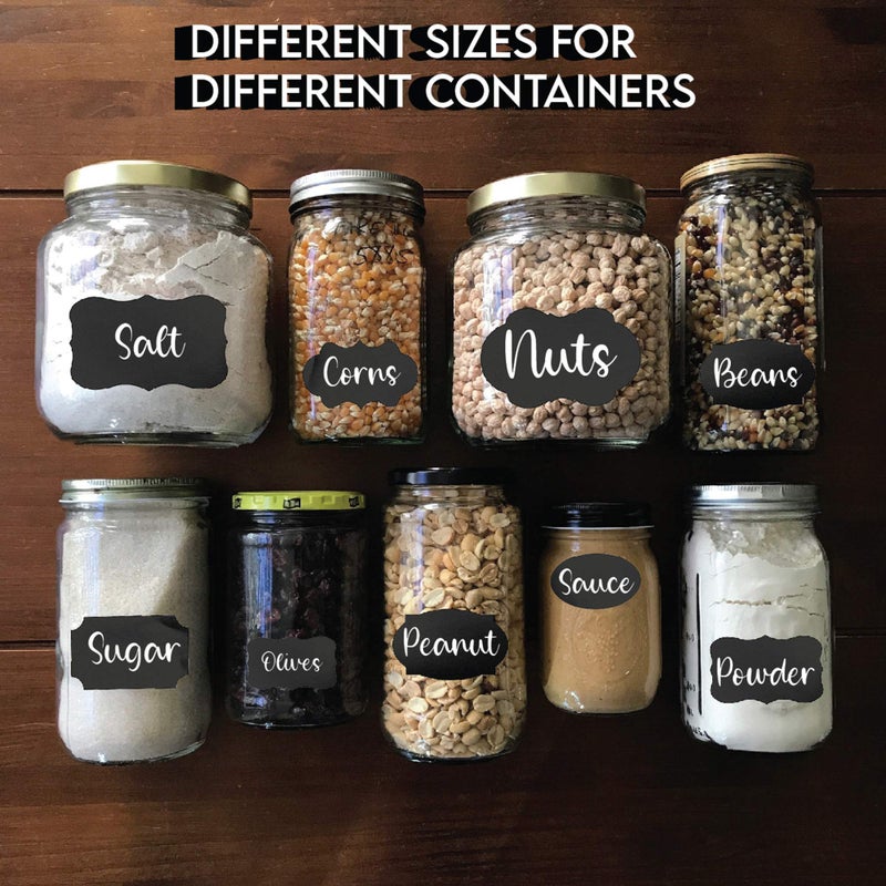 Mantah Chalkboard Label Stickers 96pcs - 9 Assorted Shapes in 3 Sizes with 2 White Chalk Marker, Reusable Waterproof Label for Storage Bin, Food Container, Jars, Containers - Image 5